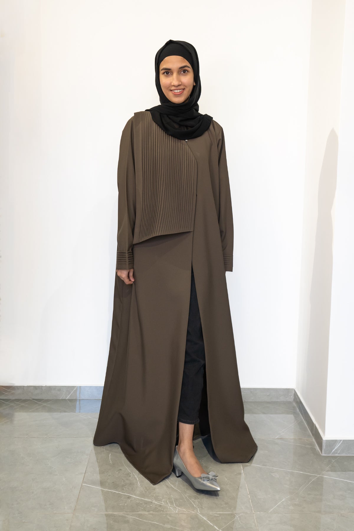 Premium Flared Brown Cotton Blend Modesty Abaya