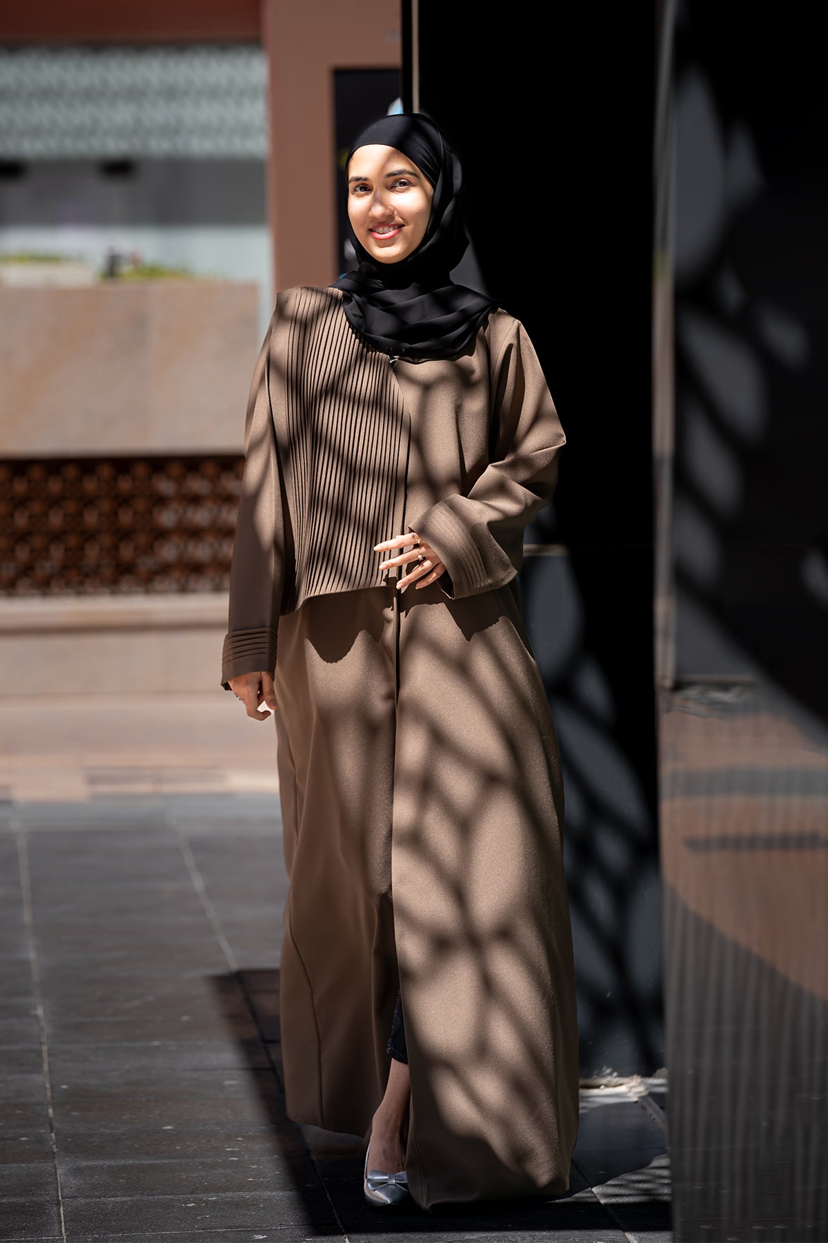 Premium Flared Brown Cotton Blend Modesty Abaya