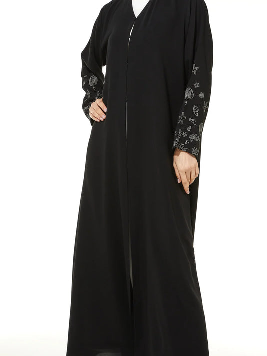 Black Premium Nada Sea Life Embroidery Abaya