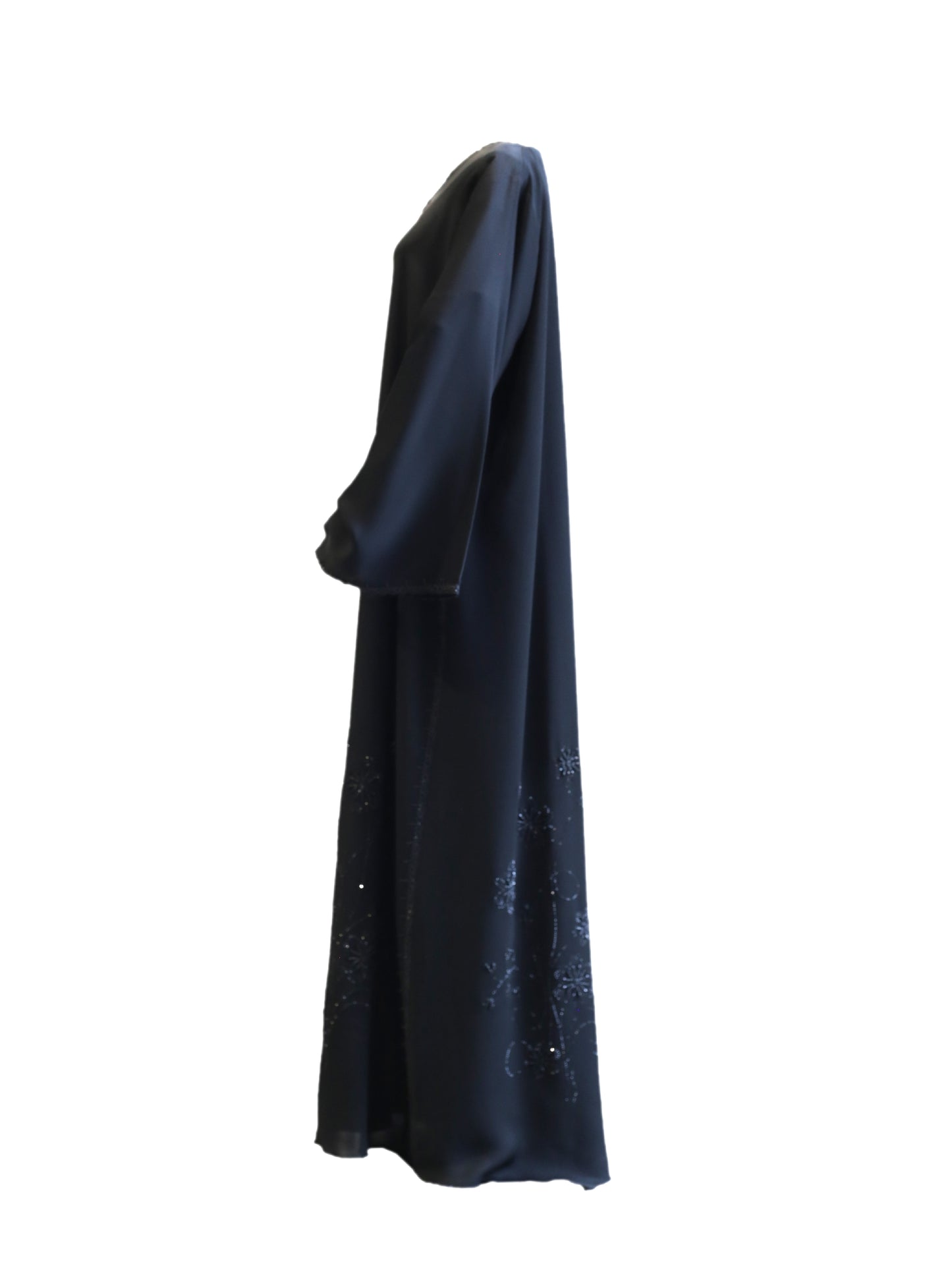 Experience Timeless Elegance with Our Stone Curved Lace Black Abaya: A Perfect Blend of Sophistication and Style