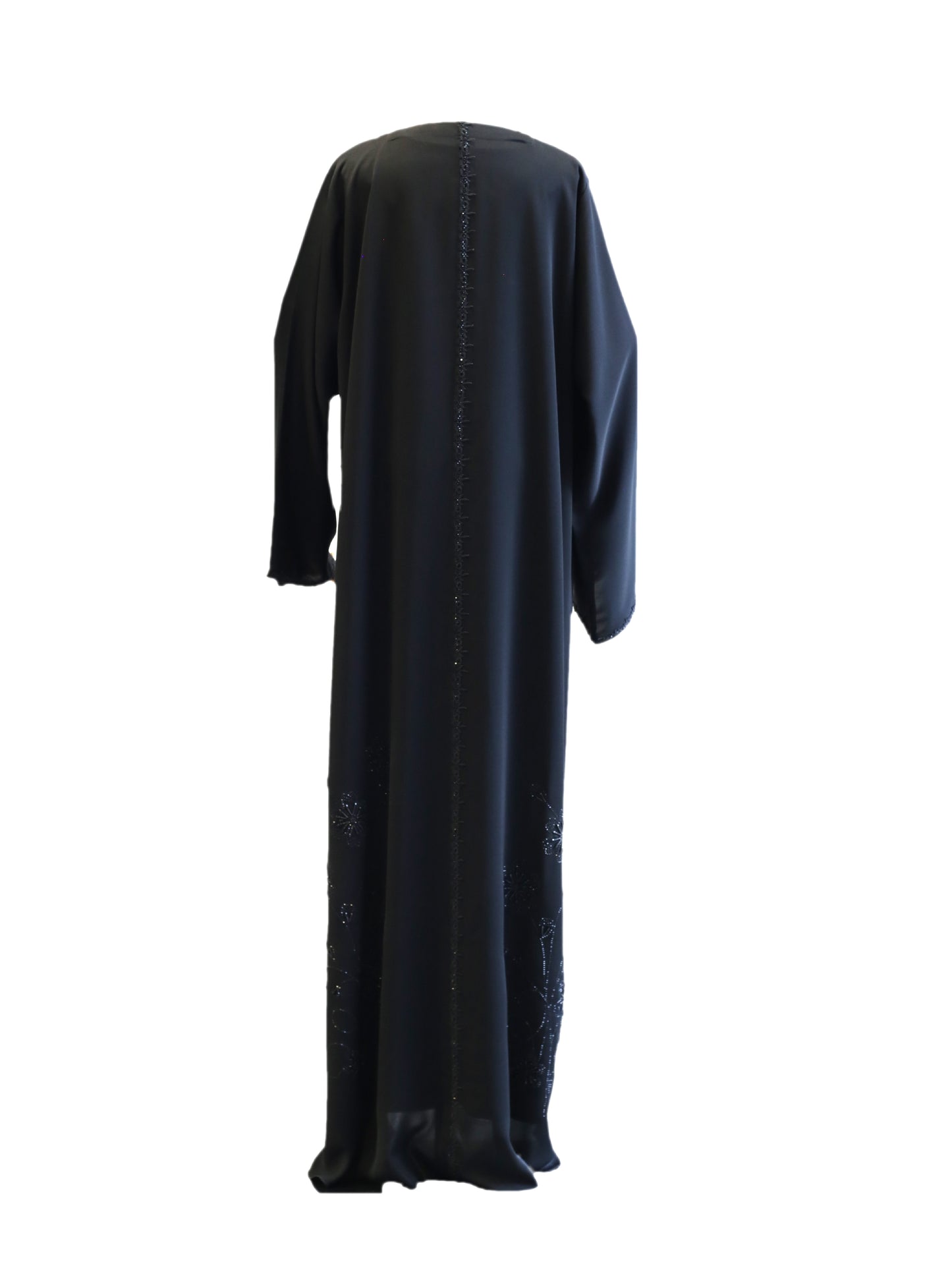 Experience Timeless Elegance with Our Stone Curved Lace Black Abaya: A Perfect Blend of Sophistication and Style