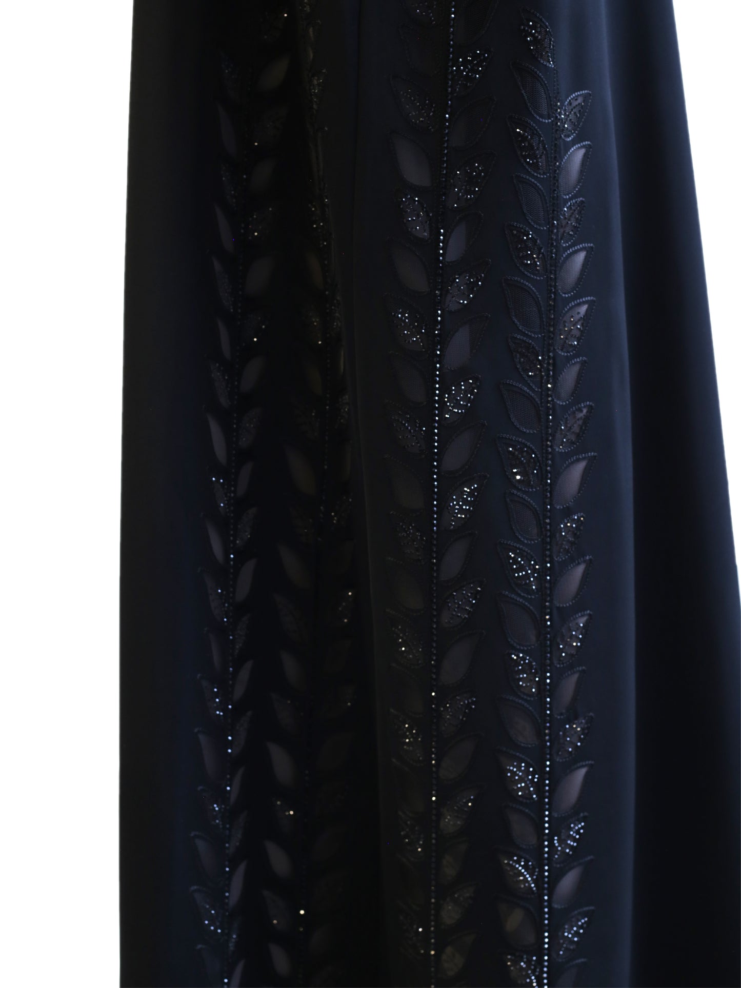 Radiant Elegance: Black Abaya with Laser Cut Floral Design and Stone Work