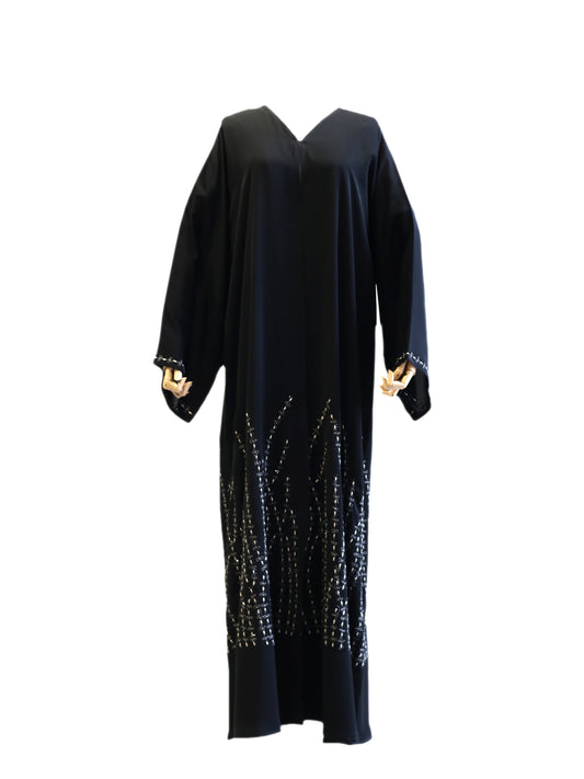 Floral Designed Stone and Thread Work Abaya – A Touch of Timeless Elegance