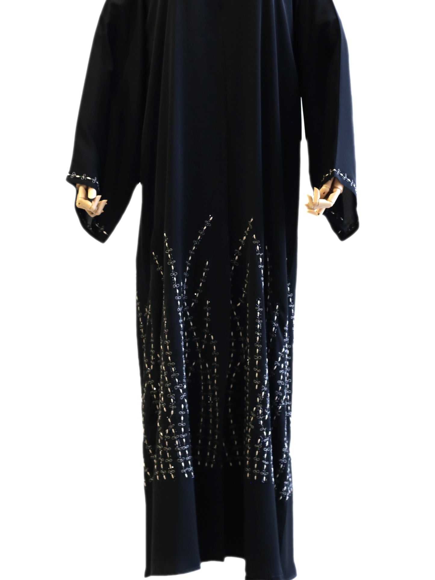 Floral Designed Stone and Thread Work Abaya – A Touch of Timeless Elegance